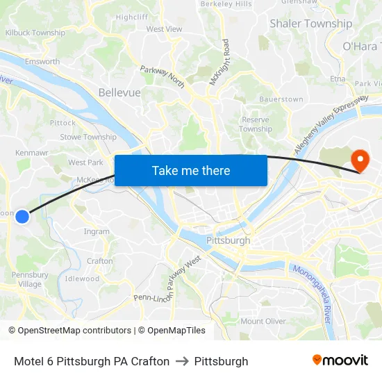 Motel 6 Pittsburgh PA Crafton to Pittsburgh map