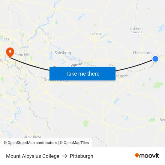 Mount Aloysius College to Pittsburgh map