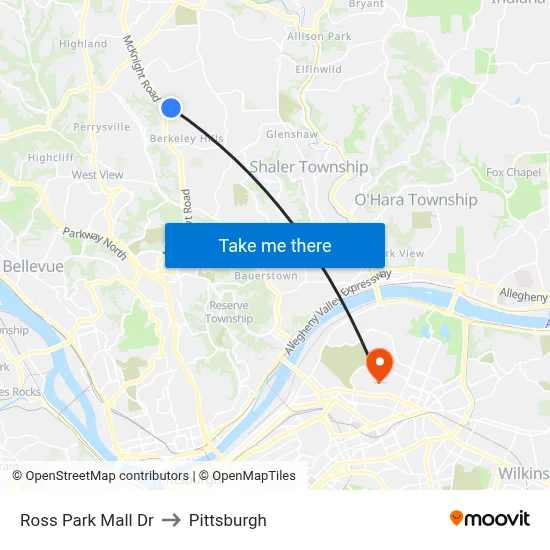 Ross Park Mall Dr to Pittsburgh map