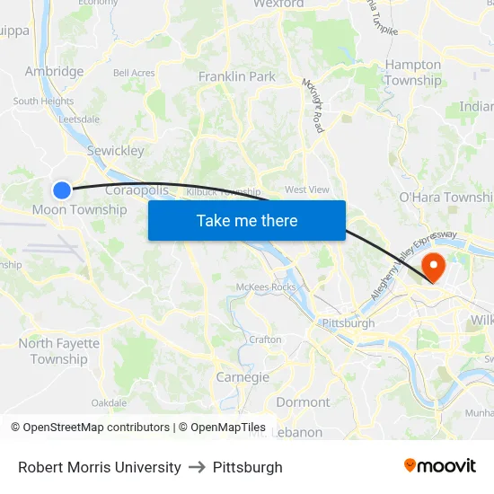 Robert Morris University to Pittsburgh map