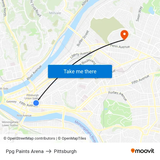 Ppg Paints Arena to Pittsburgh map
