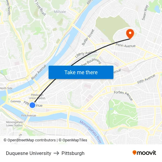 Duquesne University to Pittsburgh map