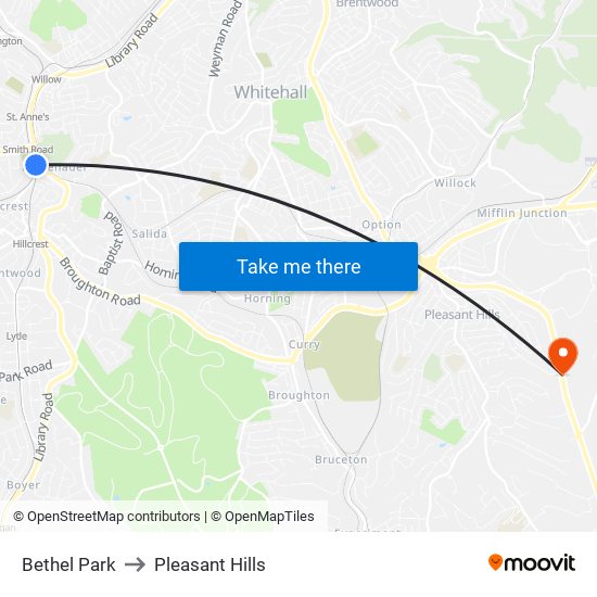 Bethel Park to Pleasant Hills map