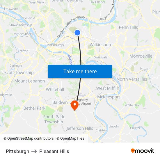 Pittsburgh to Pleasant Hills map