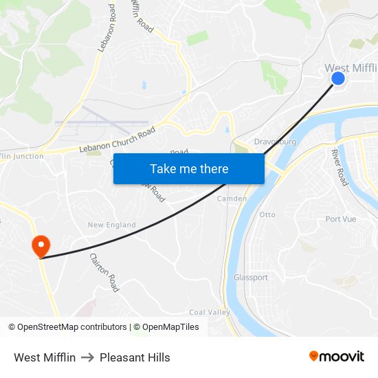 West Mifflin to Pleasant Hills map