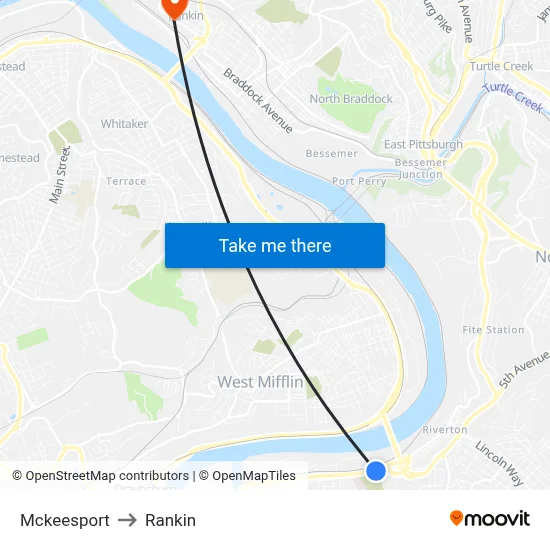 Mckeesport to Rankin map