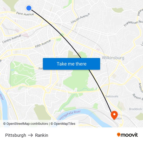 Pittsburgh to Rankin map