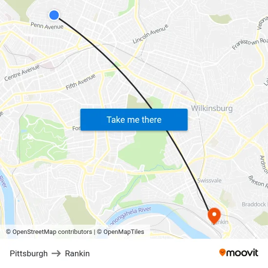 Pittsburgh to Rankin map