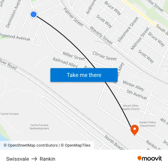Swissvale to Rankin map