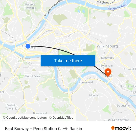 East Busway + Penn Station C to Rankin map