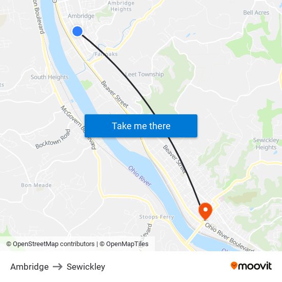 Ambridge to Sewickley map