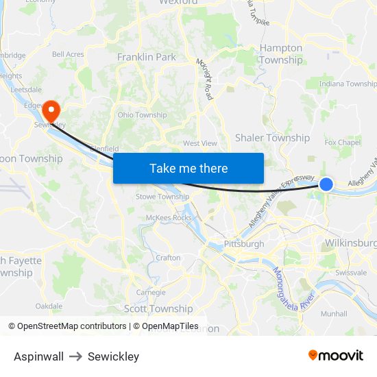 Aspinwall to Sewickley map
