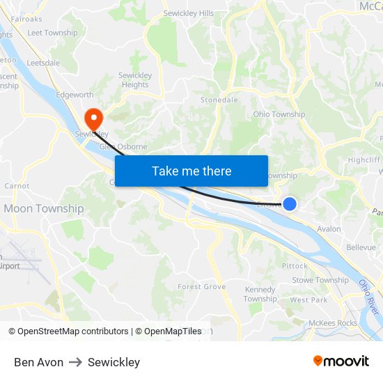 Ben Avon to Sewickley map