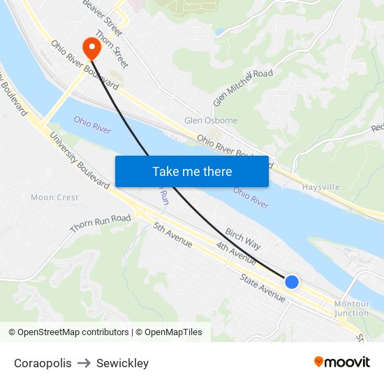 Coraopolis to Sewickley map