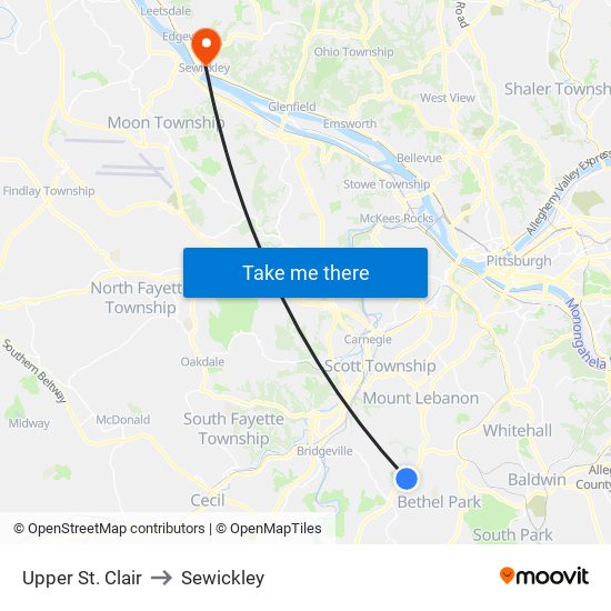 Upper St. Clair to Sewickley map