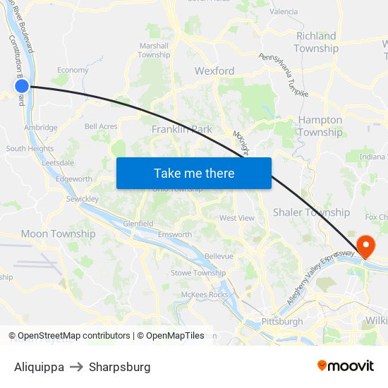 Aliquippa to Sharpsburg map