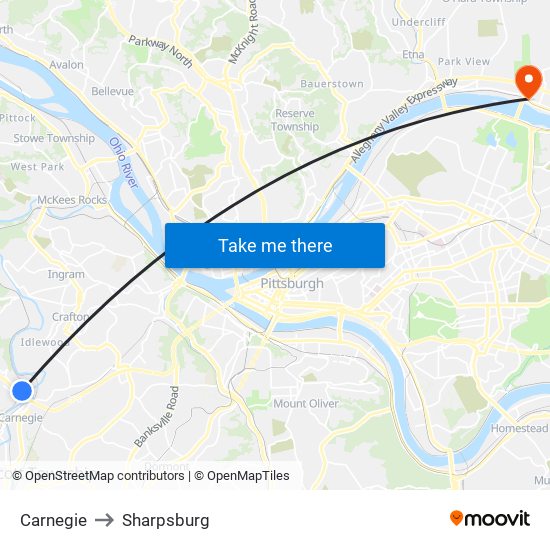 Carnegie to Sharpsburg map