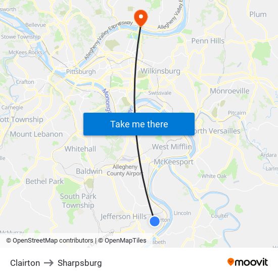 Clairton to Sharpsburg map