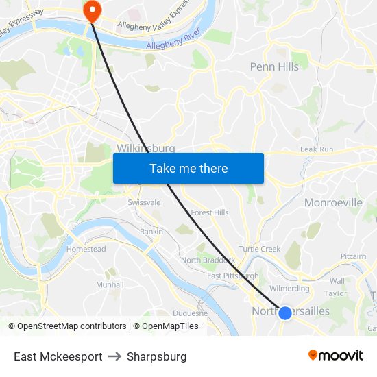 East Mckeesport to Sharpsburg map