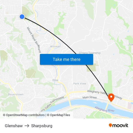 Glenshaw to Sharpsburg map