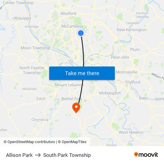 Allison Park to South Park Township map