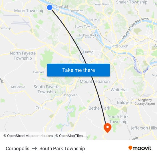 Coraopolis to South Park Township map