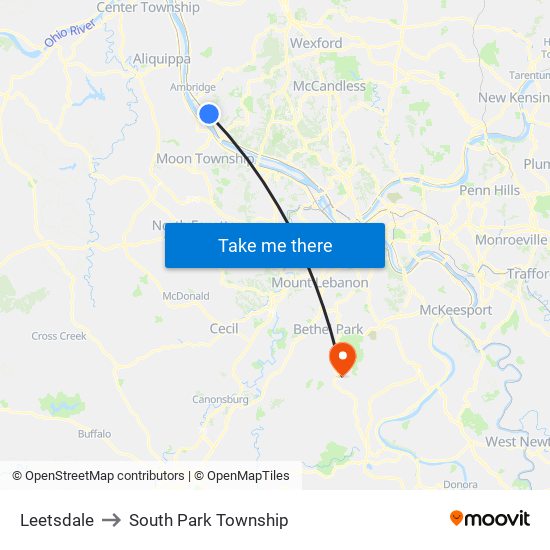 Leetsdale to South Park Township map