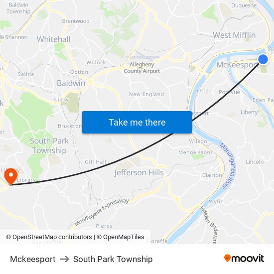 Mckeesport to South Park Township map