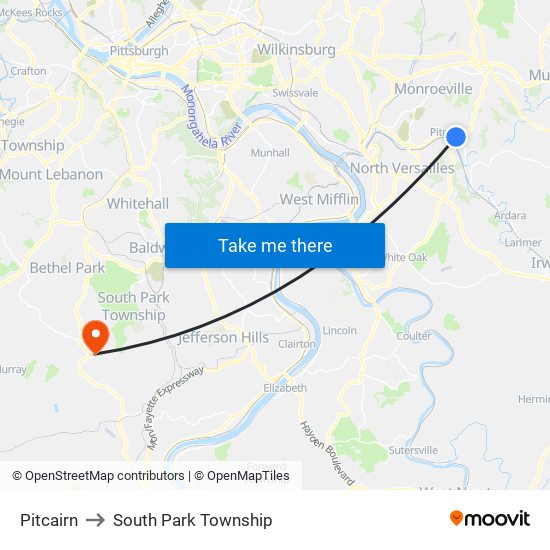 Pitcairn to South Park Township map