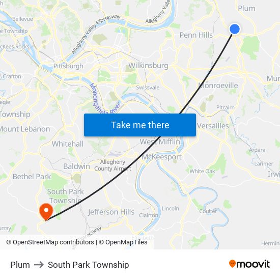 Plum to South Park Township map