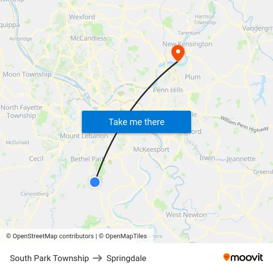 South Park Township to Springdale map