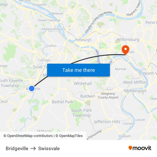 Bridgeville to Swissvale map