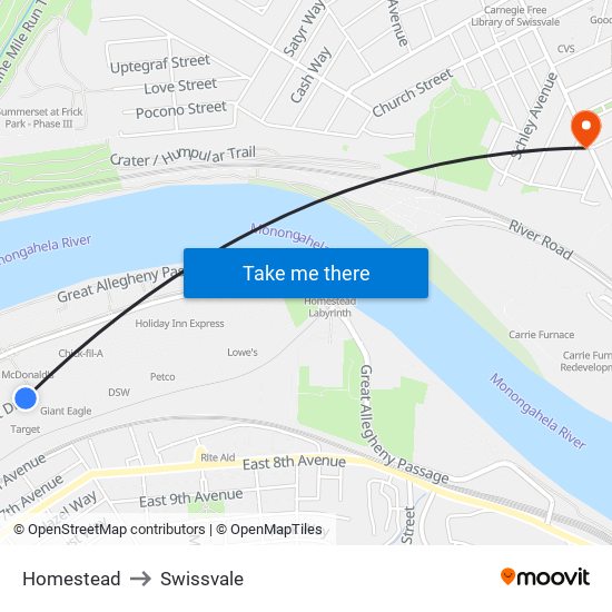 Homestead to Swissvale map