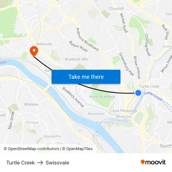 Turtle Creek to Swissvale map