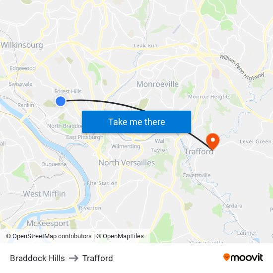 Braddock Hills to Trafford map