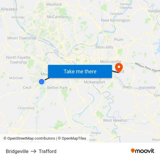 Bridgeville to Trafford map