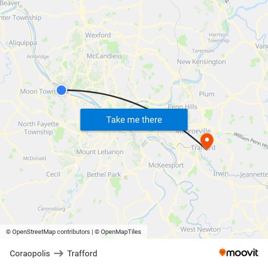 Coraopolis to Trafford map