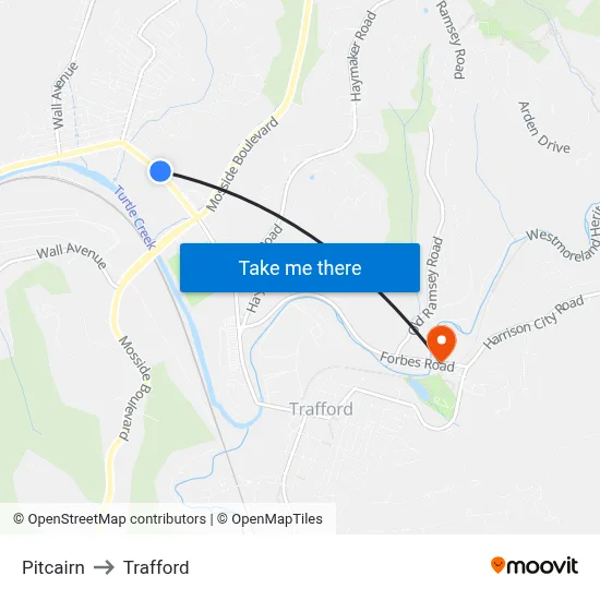 Pitcairn to Trafford map