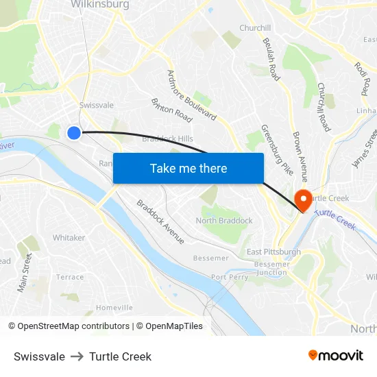 Swissvale to Turtle Creek map