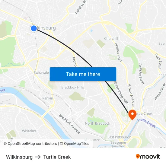 Wilkinsburg to Turtle Creek map