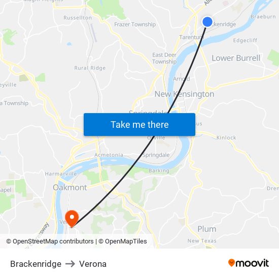 Brackenridge to Verona map