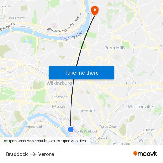 Braddock to Verona map