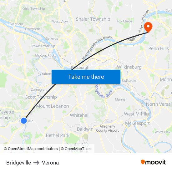 Bridgeville to Verona map