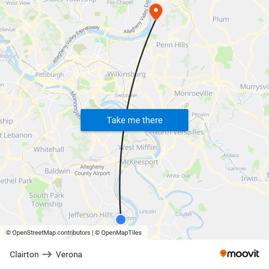 Clairton to Verona map