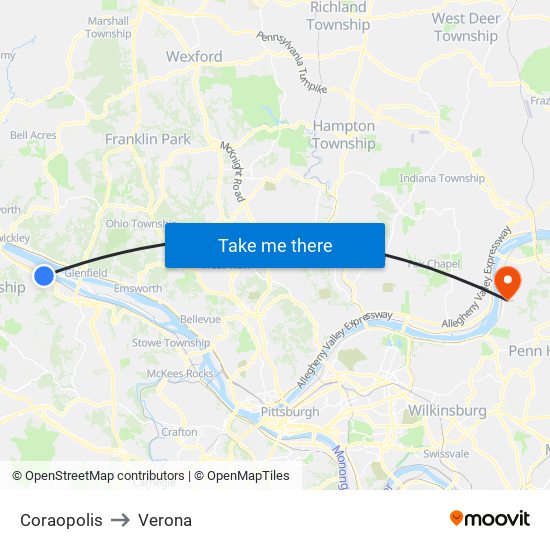 Coraopolis to Verona map