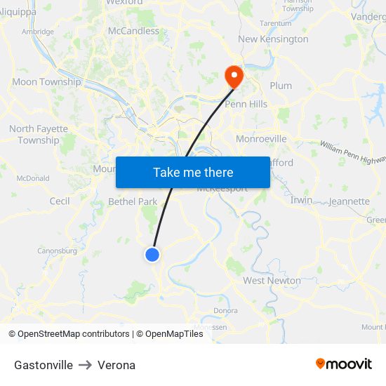 Gastonville to Verona map