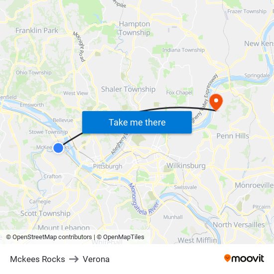 Mckees Rocks to Verona map