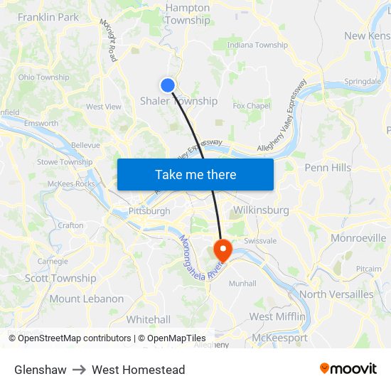 Glenshaw to West Homestead map