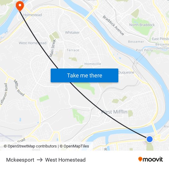 Mckeesport to West Homestead map