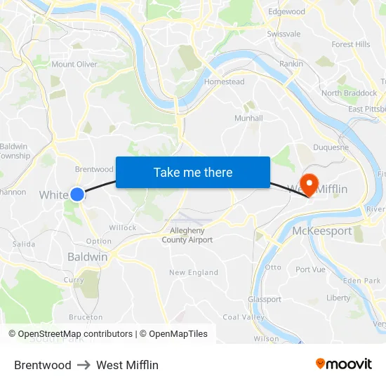 Brentwood to West Mifflin map